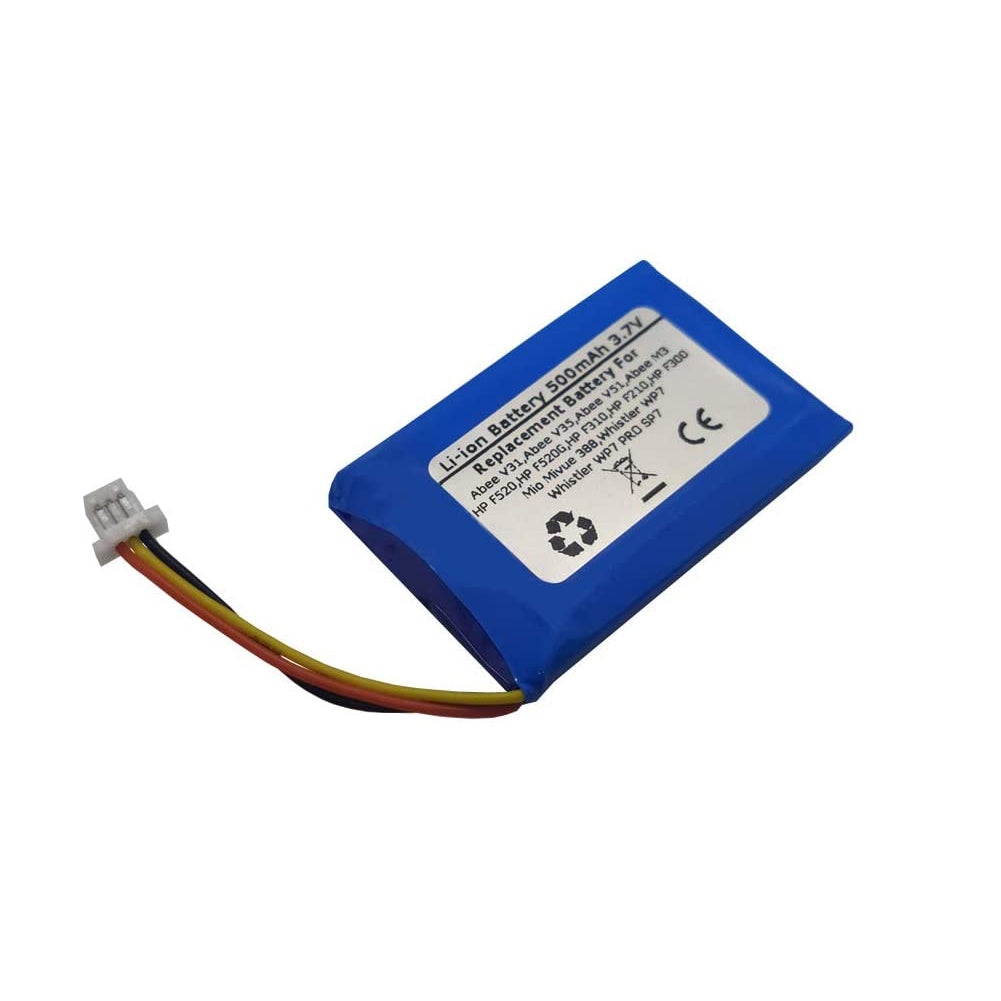 3.7V 500mAh Replacement Battery For Abee V31,Abee V35,Abee V51,Abee M3,HP F520,HP F520G,HP F310,HP F210,HP F300,Mio Mivue 388,Whistler WP7,Whistler WP7 PRO SP7,Mio 582535, Mio (1ICP6/26/36)