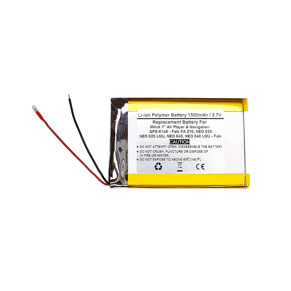 1500mAh 3.7V Replacement Battery For Milink 7" AV Player & Navigation GPS-K146 - Falk FA Z10, NEO 620, NEO 620 LMU, NEO 640, NEO 640 LMU - Falk, SR454362