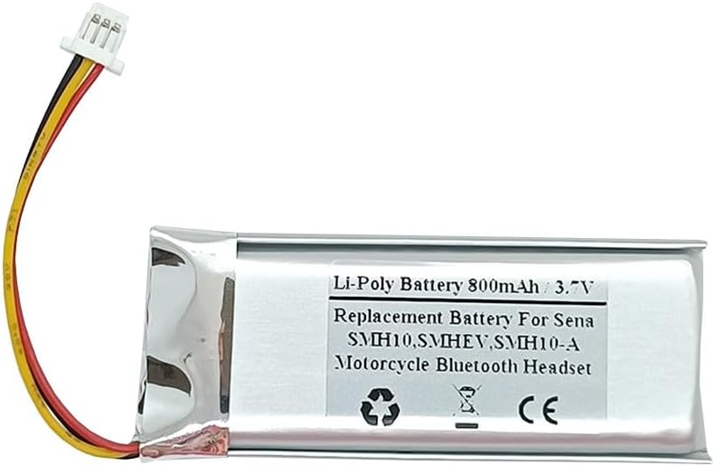 800mAh 3.7V Replacement Battery Compatible with Sena SMH10, SMHEV, SMH10-A Motorcycle Bluetooth Headset, Helmet Intercom, SNO-702050PCN-S - STARNOVO
