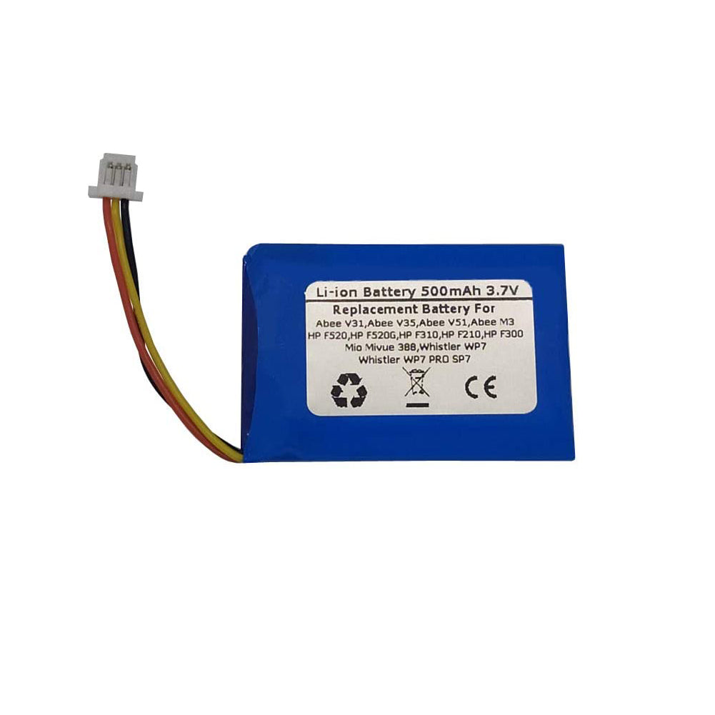 3.7V 500mAh Replacement Battery For Abee V31,Abee V35,Abee V51,Abee M3,HP F520,HP F520G,HP F310,HP F210,HP F300,Mio Mivue 388,Whistler WP7,Whistler WP7 PRO SP7,Mio 582535, Mio (1ICP6/26/36)