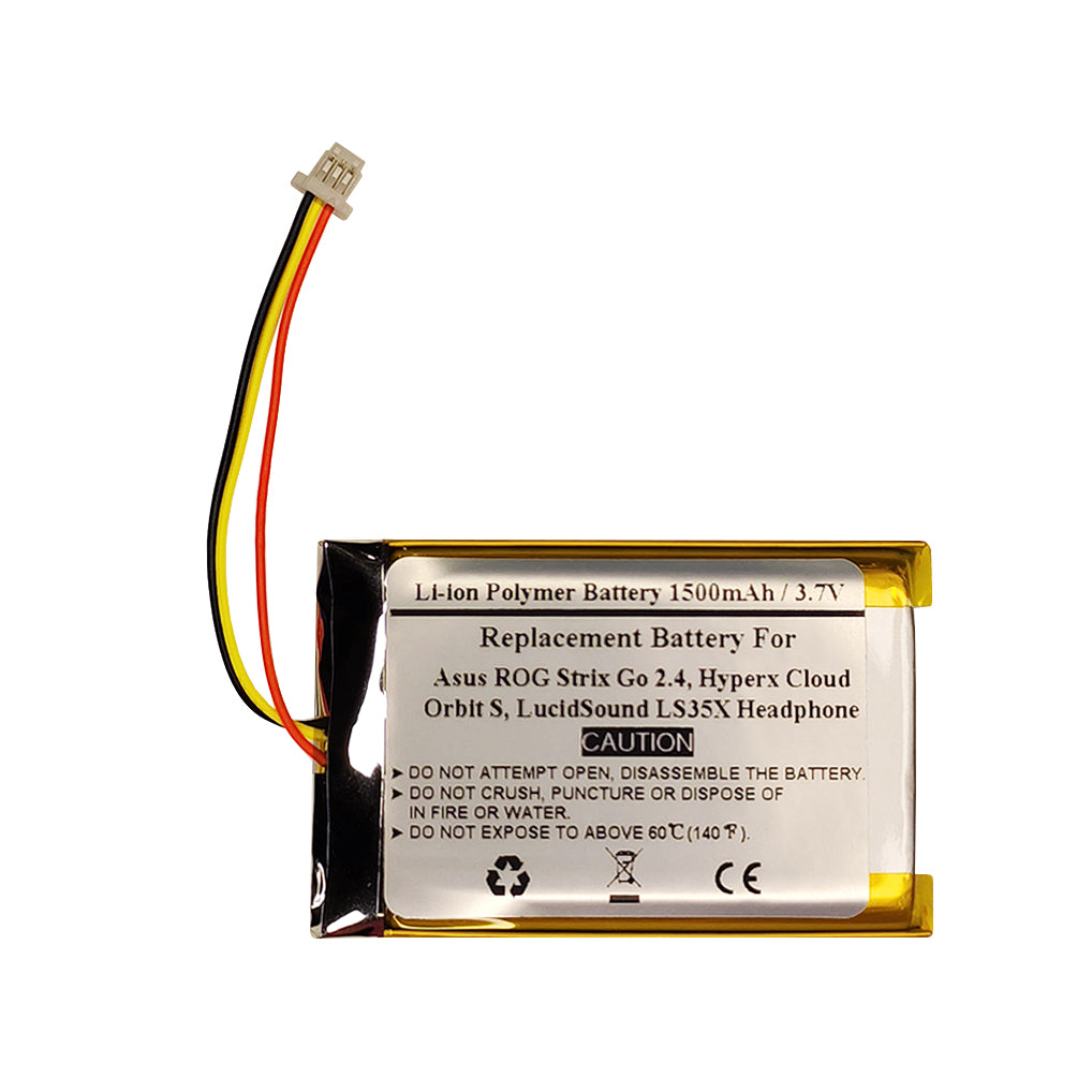 3.7V 1500mAh Replacement Battery For Asus ROG Strix Go 2.4, Hyperx Cloud Orbit S, LucidSound LS35X Headphone, FT823456P