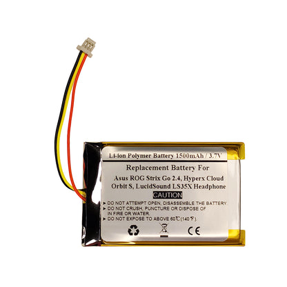 3.7V 1500mAh Replacement Battery For Asus ROG Strix Go 2.4, Hyperx Cloud Orbit S, LucidSound LS35X Headphone, FT823456P