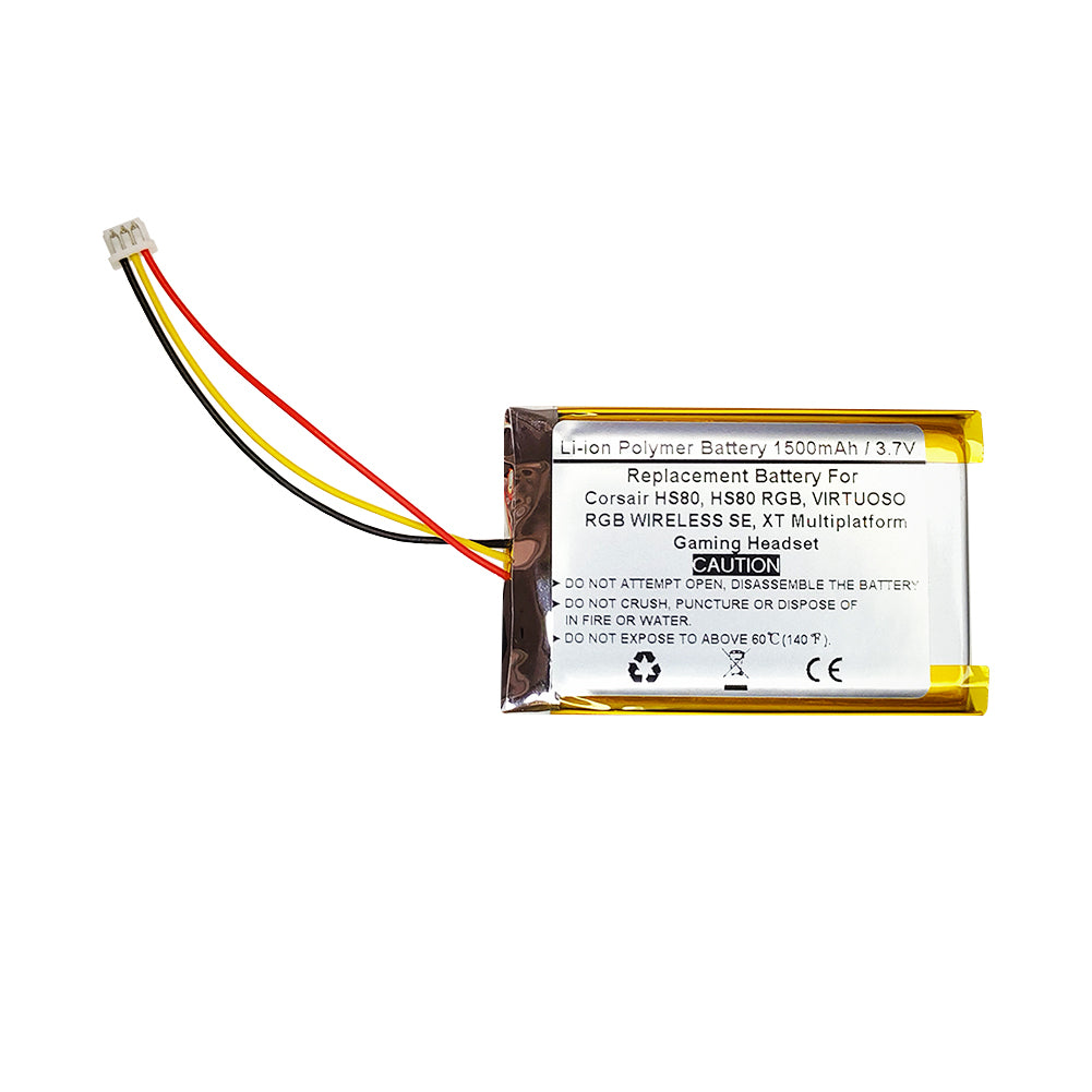 1500mAh 3.7V Replacement Battery For Corsair HS80, HS80 RGB, VIRTUOSO RGB WIRELESS SE, XT Multiplatform Gaming Headset