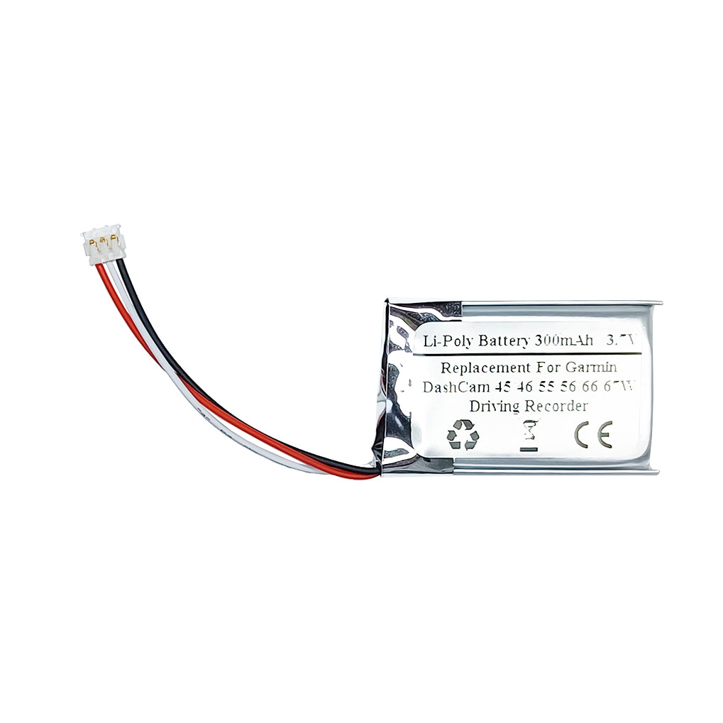 3.7V 300mAh Replacement Battery For Garmin DashCam 45/46/55/56/66/67W Driving Recorder, 361-00103-00, 1ICP6/21/31