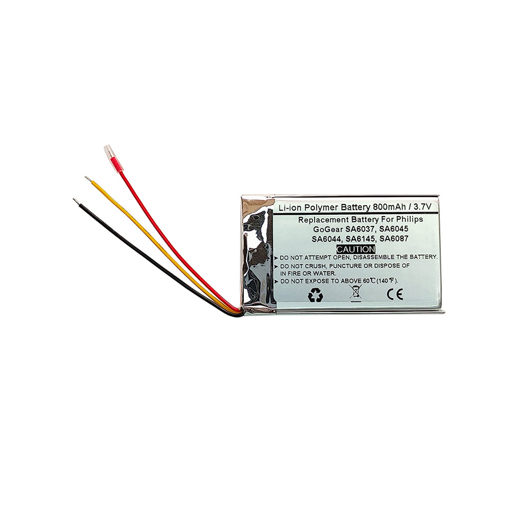 800mAH 3.7V Replacement Battery For Philips GoGear SA6037, GoGear SA6045, GoGear SA6044, GoGear SA6145, GoGear SA6087, 978733201021, A24737, A24738