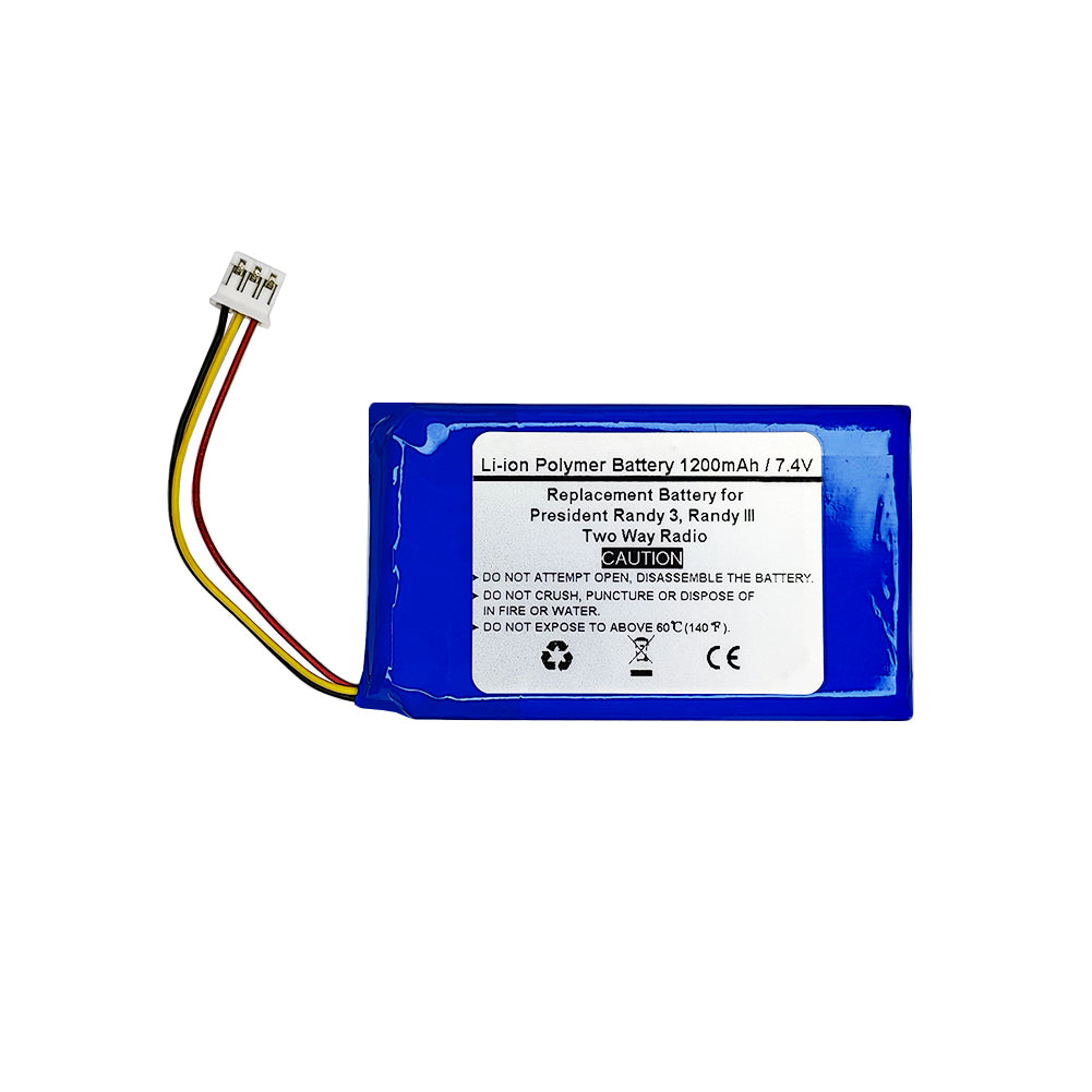 1200mAH 7.4V Replacement Battery For President Randy 3, Randy III Two Way Radio, ACMR402