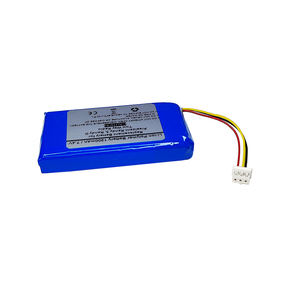 1200mAH 7.4V Replacement Battery For President Randy 3, Randy III Two Way Radio, ACMR402