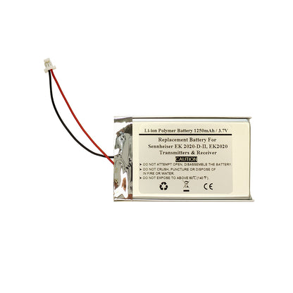 1250mAh 3.7V Replacement Battery For Sennheiser EK 2020-D-II, EK2020 Transmitters & Receiver, 19082102-1, 543604