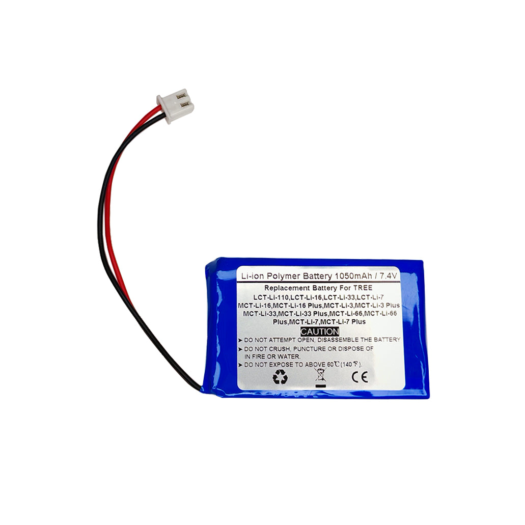 1050mAh 7.4V Replacement Battery For TREE LCT-Li-110, LCT-Li-16, LCT-Li-33, LCT-Li-7, MCT-Li-16, MCT-Li-16 Plus, MCT-Li-3, MCT-Li-3 Plus, MCT-Li-33, MCT-Li-33 Plus, MCT-Li-66, MCT-Li-66 Plus, MCT-Li-7, MCT-Li-7 Plus, LCT-Li-110-RB