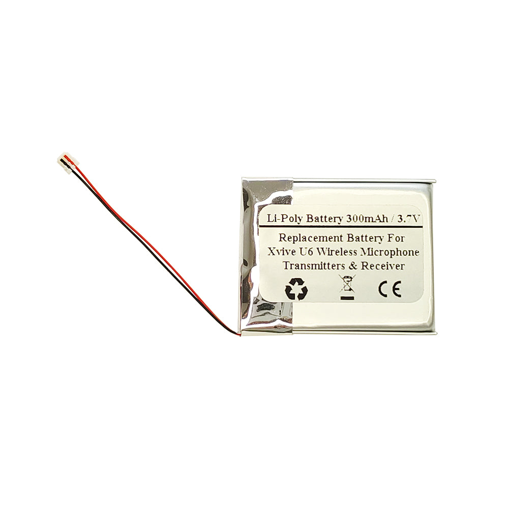 300mAh 3.7V Replacement Battery For Xvive U6 Wireless Microphone Transmitters & Receiver, AHB452730