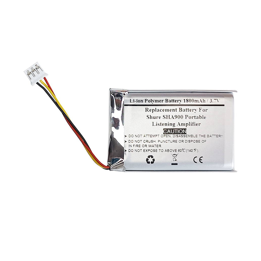 1800mAh 3.7V Replacement Battery For Shure SHA900 Portable Listening Amplifier for headphones and earphones, 95A21764